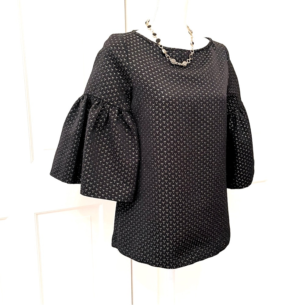 Suno black gold structured wool blend top